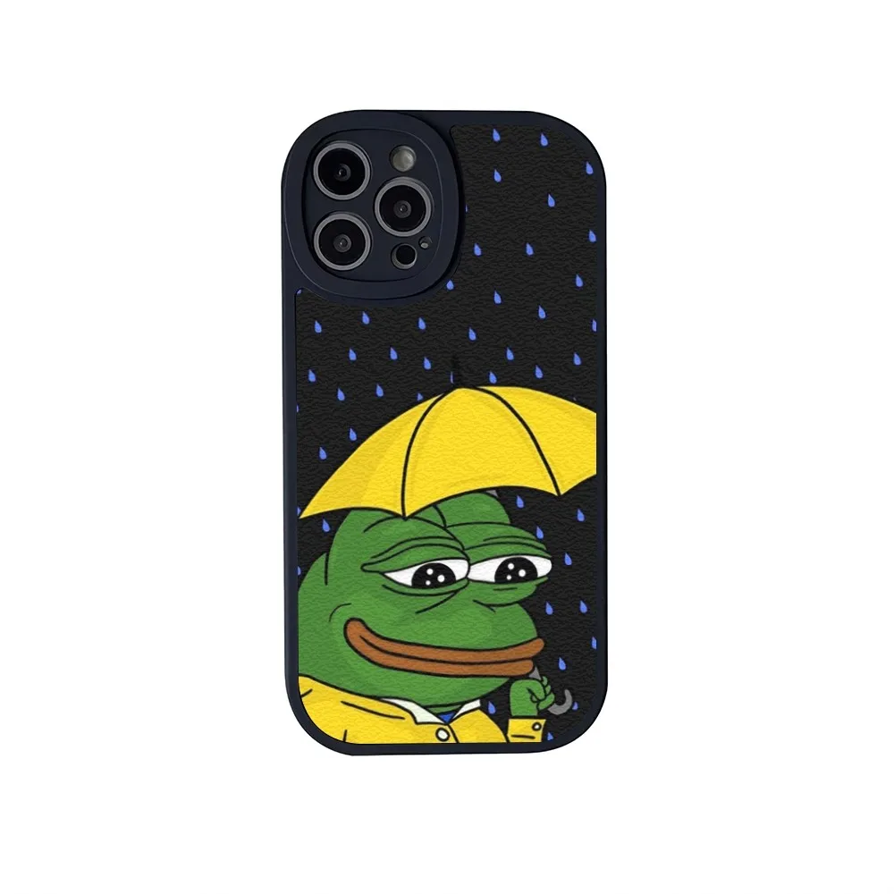 Funny F-Frog Sad P-Pepe Phone Case For iPhone 11 12 13 14 15 X XR Pro MAX 7 8 Plus Lens Protective Leather Soft Back Cover