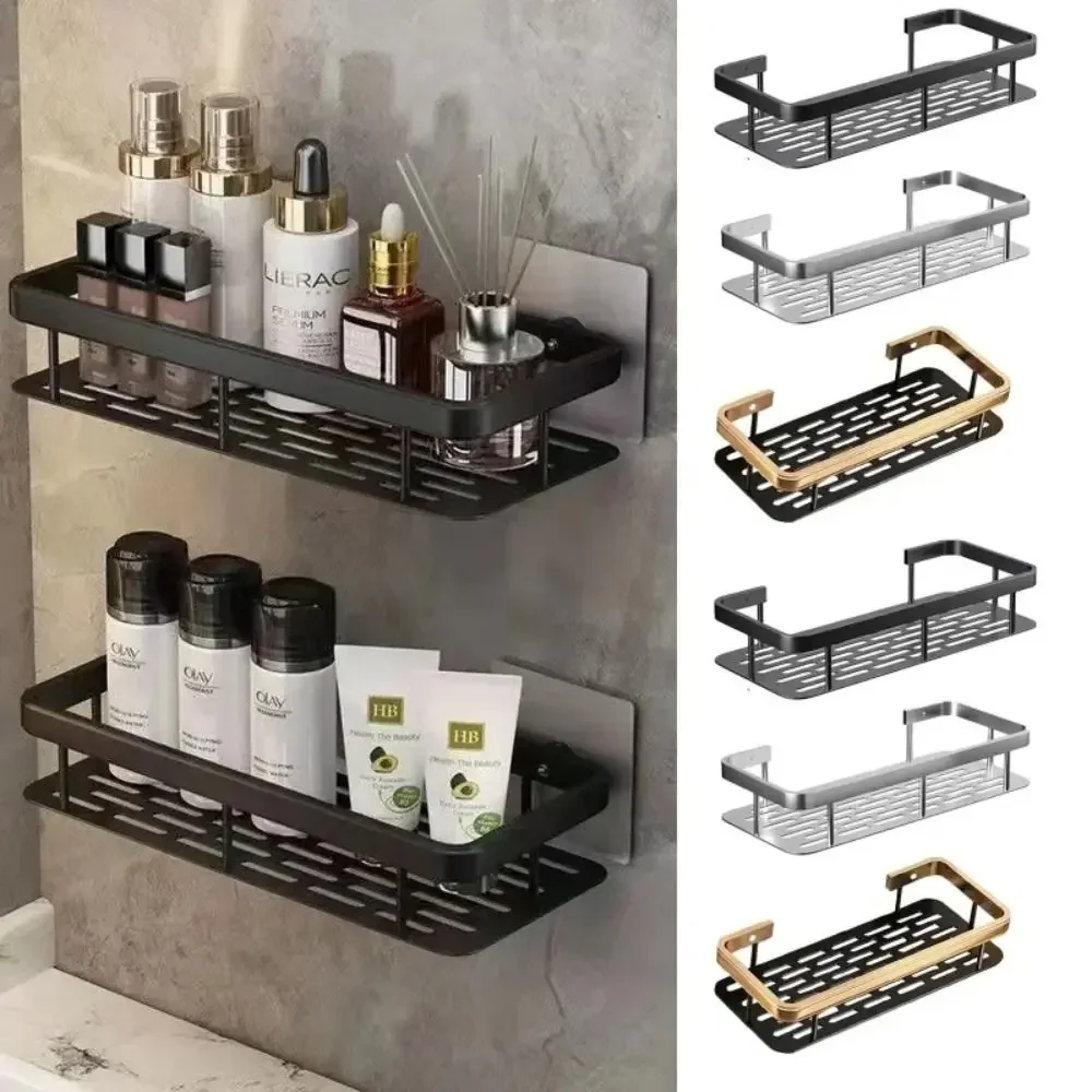 Bathroom Shelves Corner Shower Shelf Aluminum Wall Mount Shampoo Storage Rack Holders No Drill Kitchen Bathroom Accessories