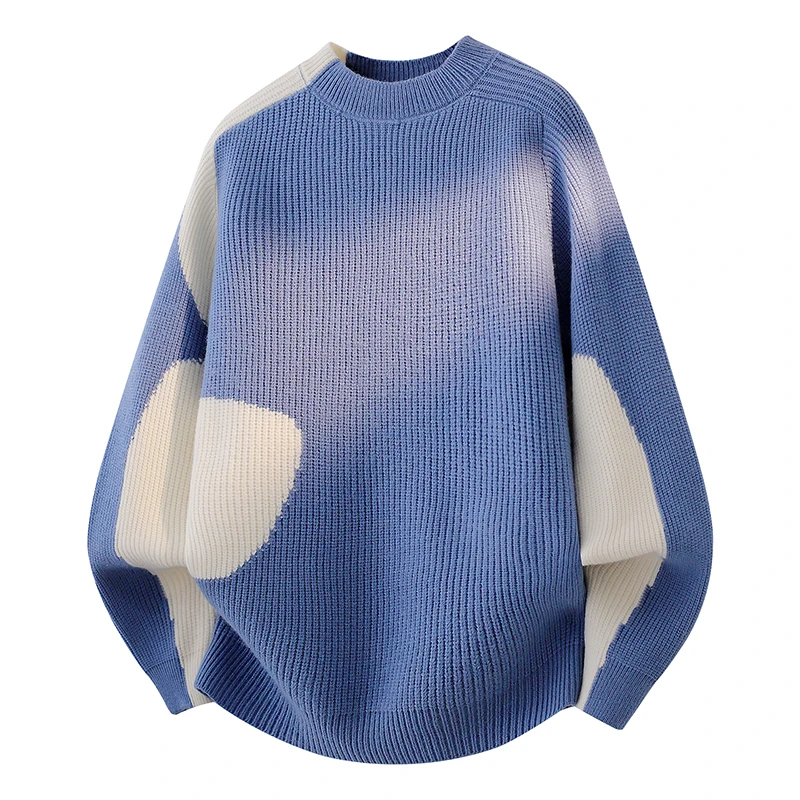 

Пуловер с цветными блоками, свитер для мужчин с круглым вырезом, свободный повседневный толстый вязаный свитер в ленивом стиле, модный многослойный свитер для подростков