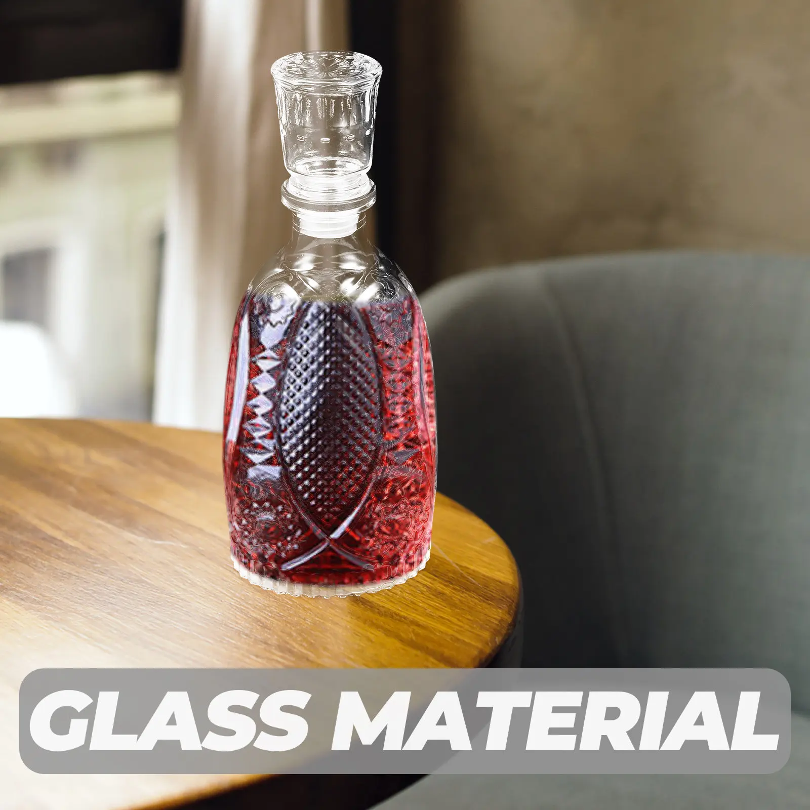 Glass Whiskey Decanter Bottle Elegant Liquor Carafe for Wine Tasting Home Bar and Desktop Decor