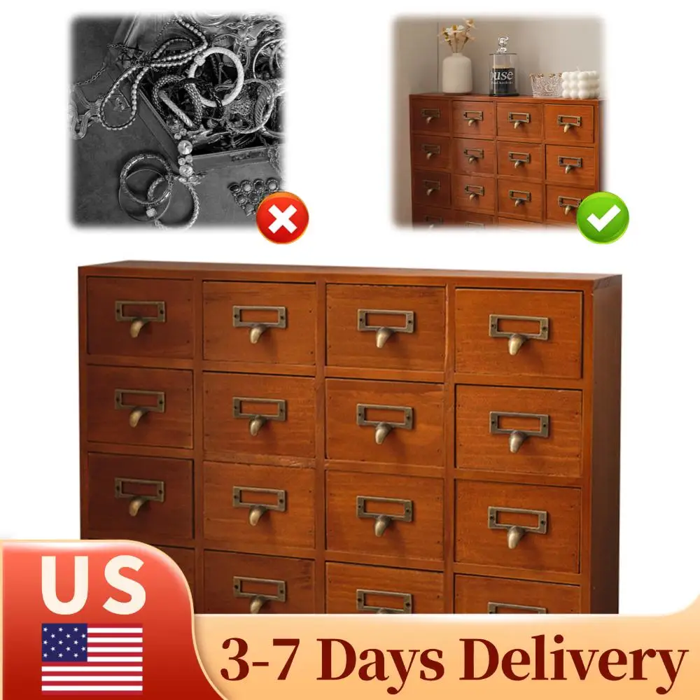 

Органайзер для стола с 16 ящиками, шкаф-каталог для карточек, многофункциональный деревянный ящик в деревенском стиле для хранения чая и кофе