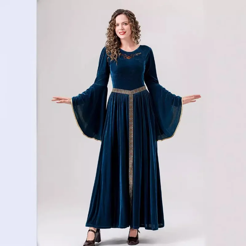 Halloween Parent-Child Vintage Court Ball Flared Sleeve Cosplay European Medieval Costume Middle Eastern Queen Play Dresses
