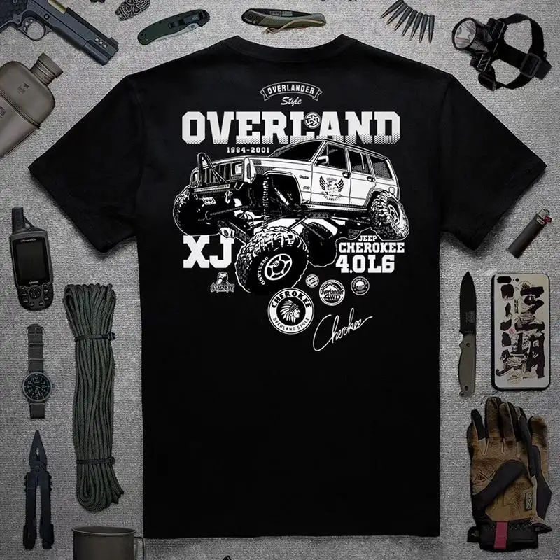 

100% Cotton Off-Road Summer Retro American Men's T-Shirt Short Sleeve Cherokee Big Cut Locomotive