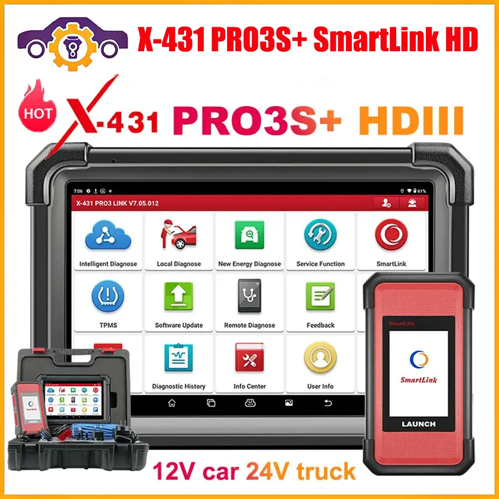 Launch X-431 PRO3S+ SmartLink HD Bidirectional Heavy Duty Diagnostic Tools ECU Coding CANFD DOIP FCA Diesel Gasoline Scanner