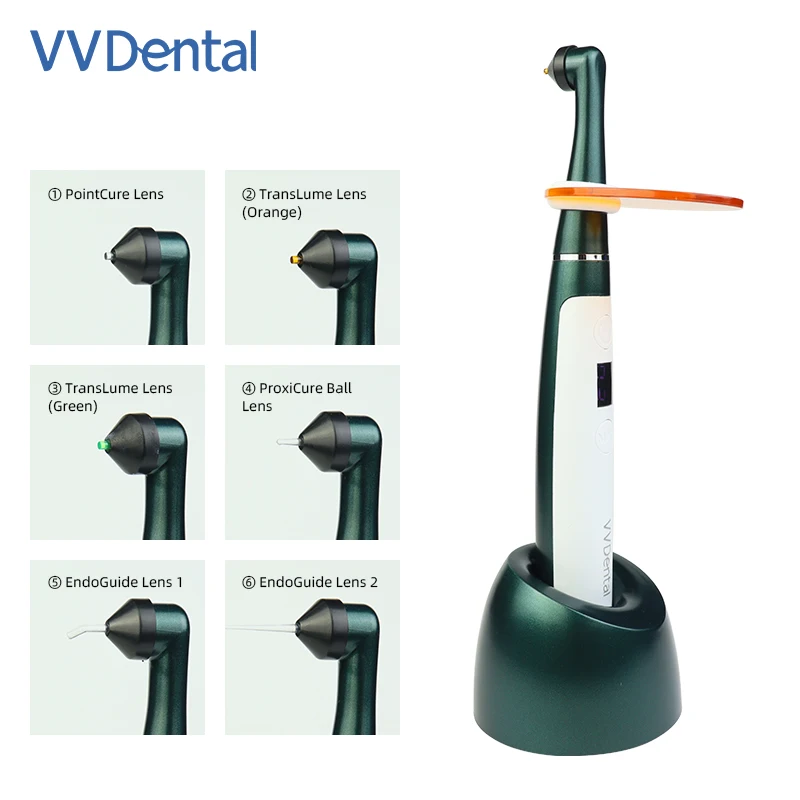 W Dental Curing Light Dental Photopolymerize 2500mW/cm Equipped With 6pcs Multifunctional Curing Head Dental Materials LV-6