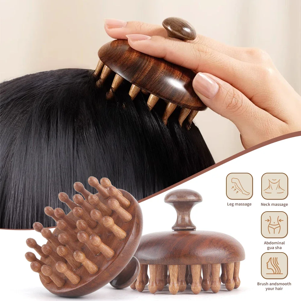 Wooden Massage Comb 28 Teeth Hair Brush Shampoo&Dry Hair Scalp Care Massager Comb Guasha Tools for Dandruff Removal Hair Growth