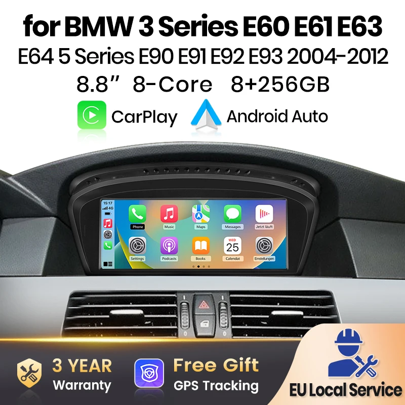 Radio Multimedia con Pantalla Inalámbrica Carplay y Android Auto para BMW Serie 3 E60 E61 E63 E64 Serie 5 E90 E91 E92 E93 2004-2012 CCC