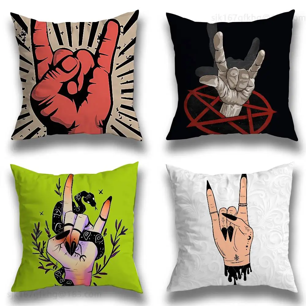 

Rock Band Cool Gesture Pillow Case Anti-dustmite Pillowcase Invisible zipper silky short plush Sofa cushion cover