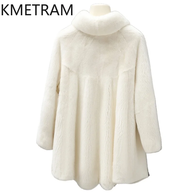 Manteau en fourrure de vison véritable pour femme, veste en fourrure blanche mi-longue, vêtements d'hiver de luxe, vêtements d'extérieur Chester, mode tendance, nouveau, 2024