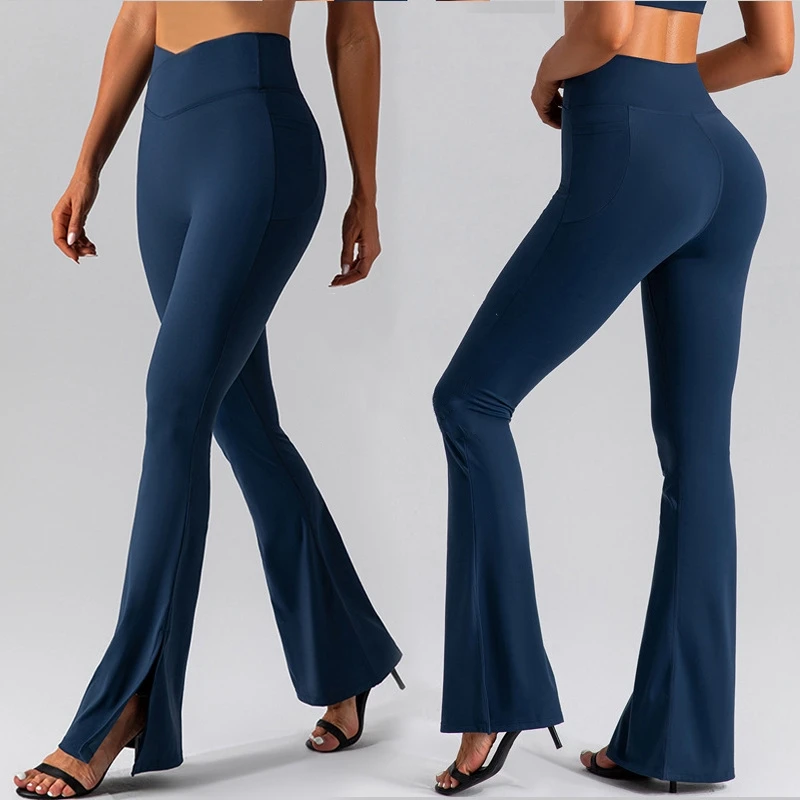 

Women's Yoga pants Fall Nude Stretch leggings High waisted Peach hip Lift Fitness exercise skinny bell bottoms