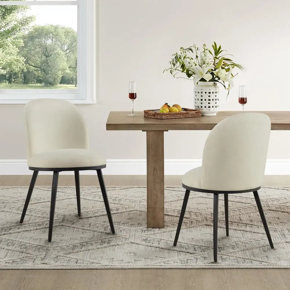 

Pair of Modern Fabric Upholstered Dining Chairs with Ergonomic Design and Metal Legs, Suitable for Home, Restaurant, and Café, S