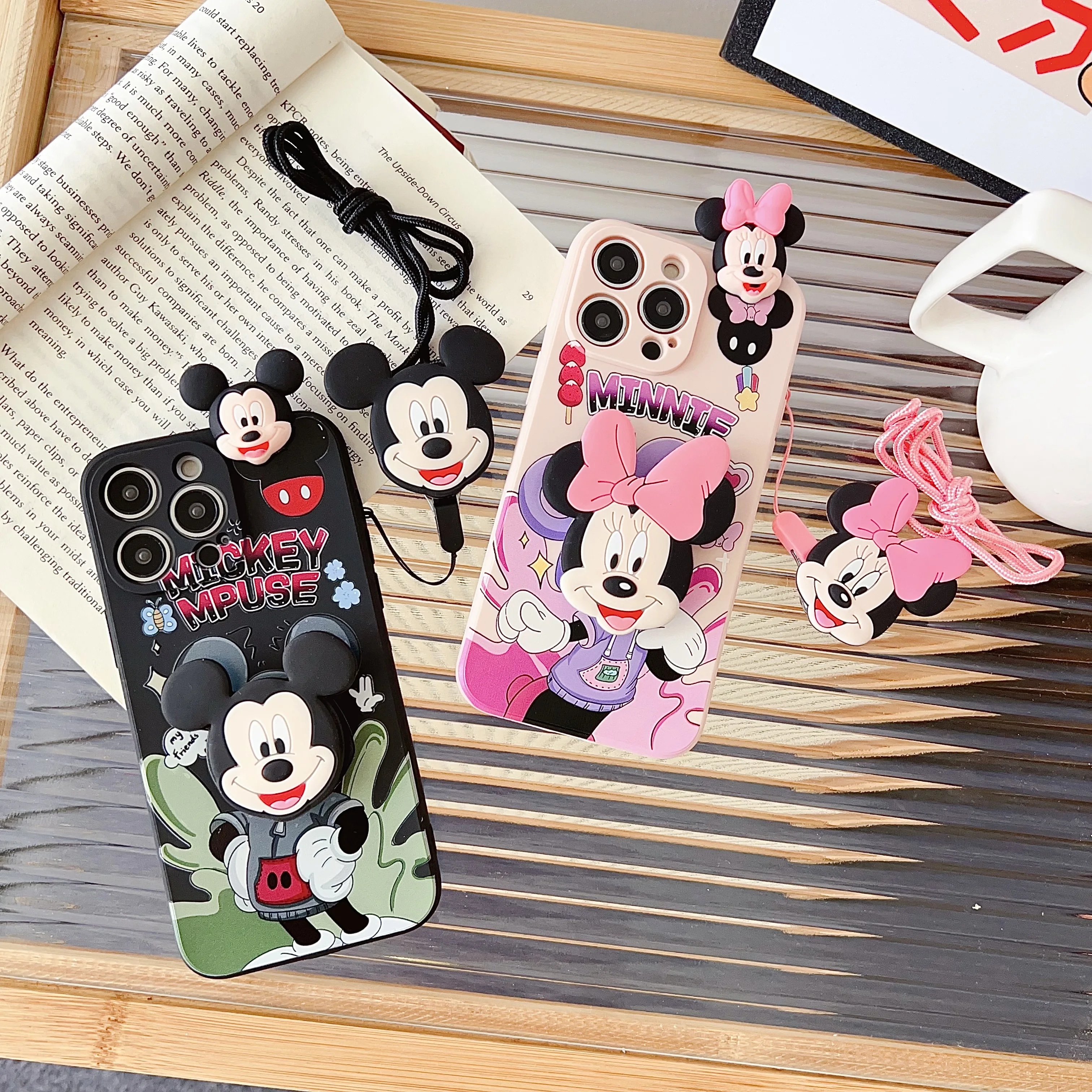 Hoodie Minnie For Samsung Galaxy A13 A14 A03 A04 A23 A32 A23 A33 A52 A72 A34 A24 A54 A73 S23FE Case With Holder Rope