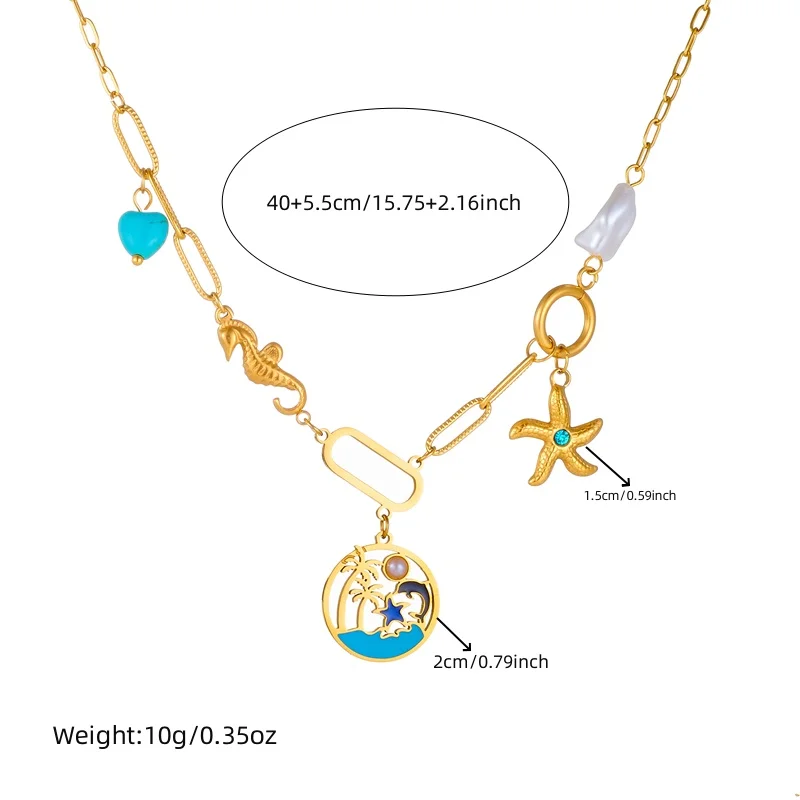 LAMENGLY 316l Stainless Steel Novel Multi-Chain Splicing Design Leisure Ocean Style Sea Star Seahorse Dolphin  Pendant Necklace