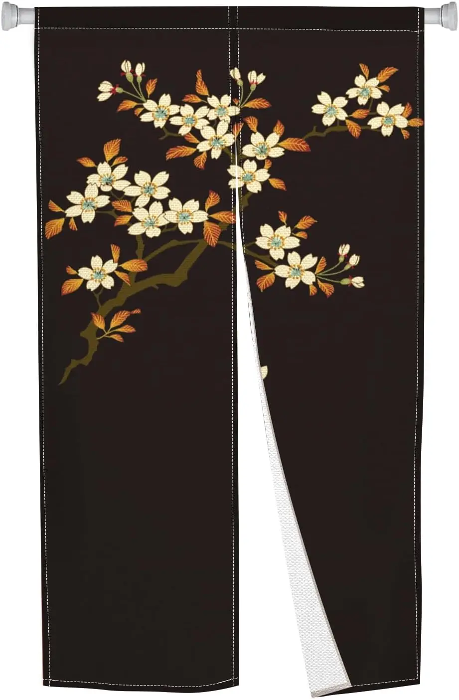 Vintage Japanese Cherry Blossom Noren Curtain, Black & Beige Floral Branch Design, Traditional Ukiyo-e Style Home Decor Door