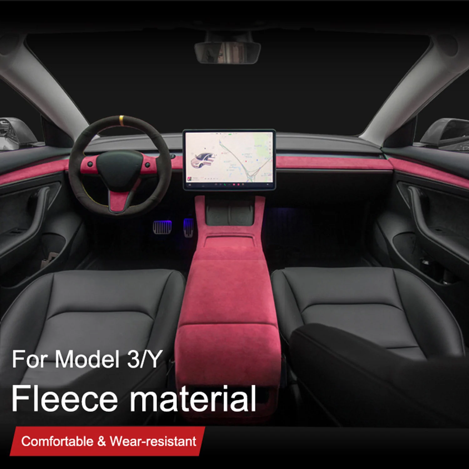 For Tesla Model 3/Y Interior Fur Dashboard Door Protection Trim Modification Fleece Material Center Panel Armrest Box Cover