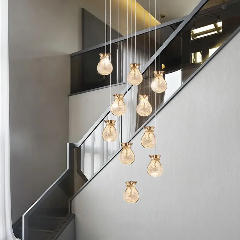 

Pendant Lamp Stair chandeliers villa loft apartment high living room dining room minimalist black space ball long chandelier
