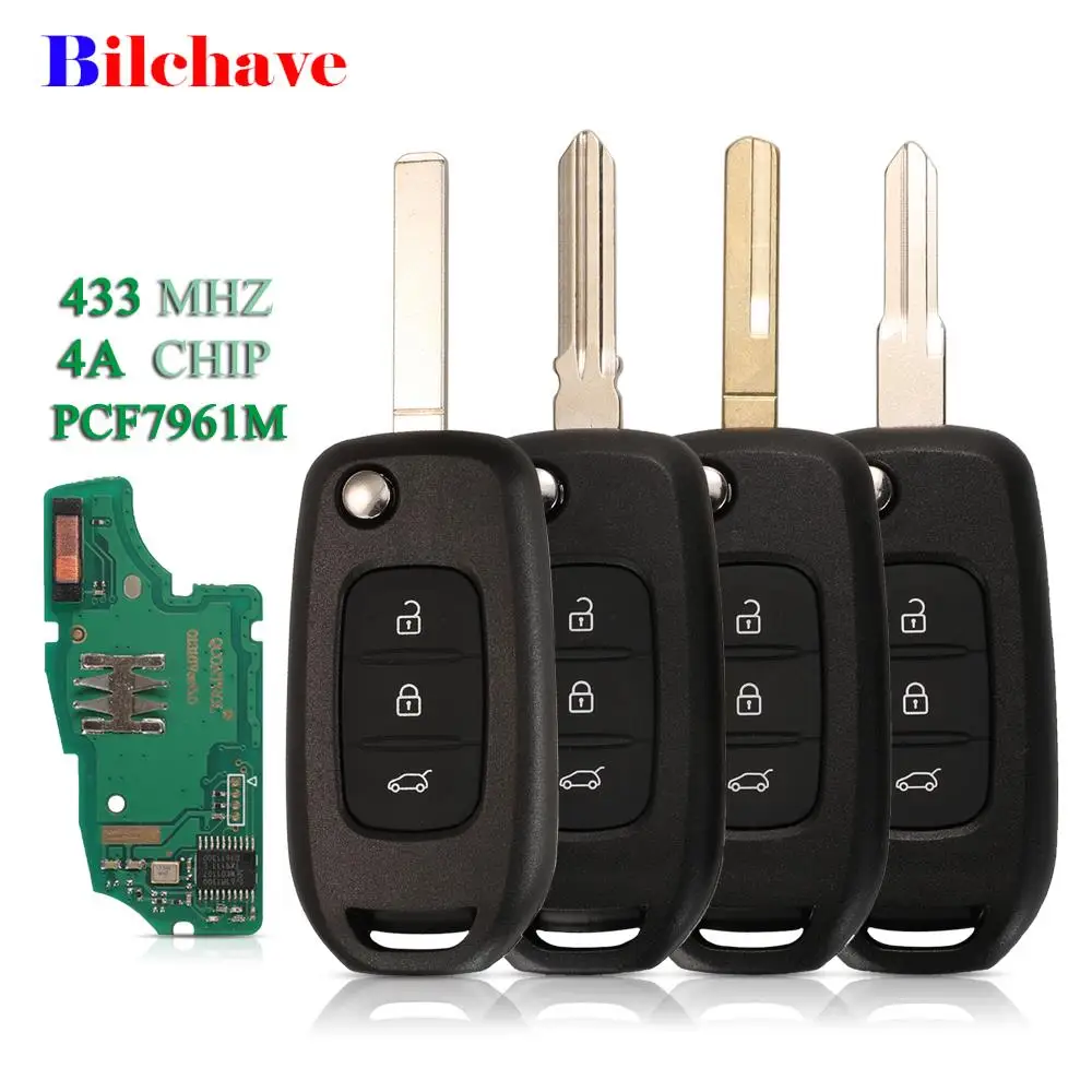 

jingyuqin 3 Buttons For Renault Kadjar Captur Megane 3 Symbol Flip Remote Car Key 433Mhz 4A PCF7961M Chip Fob VA2 Hu136te VAC102