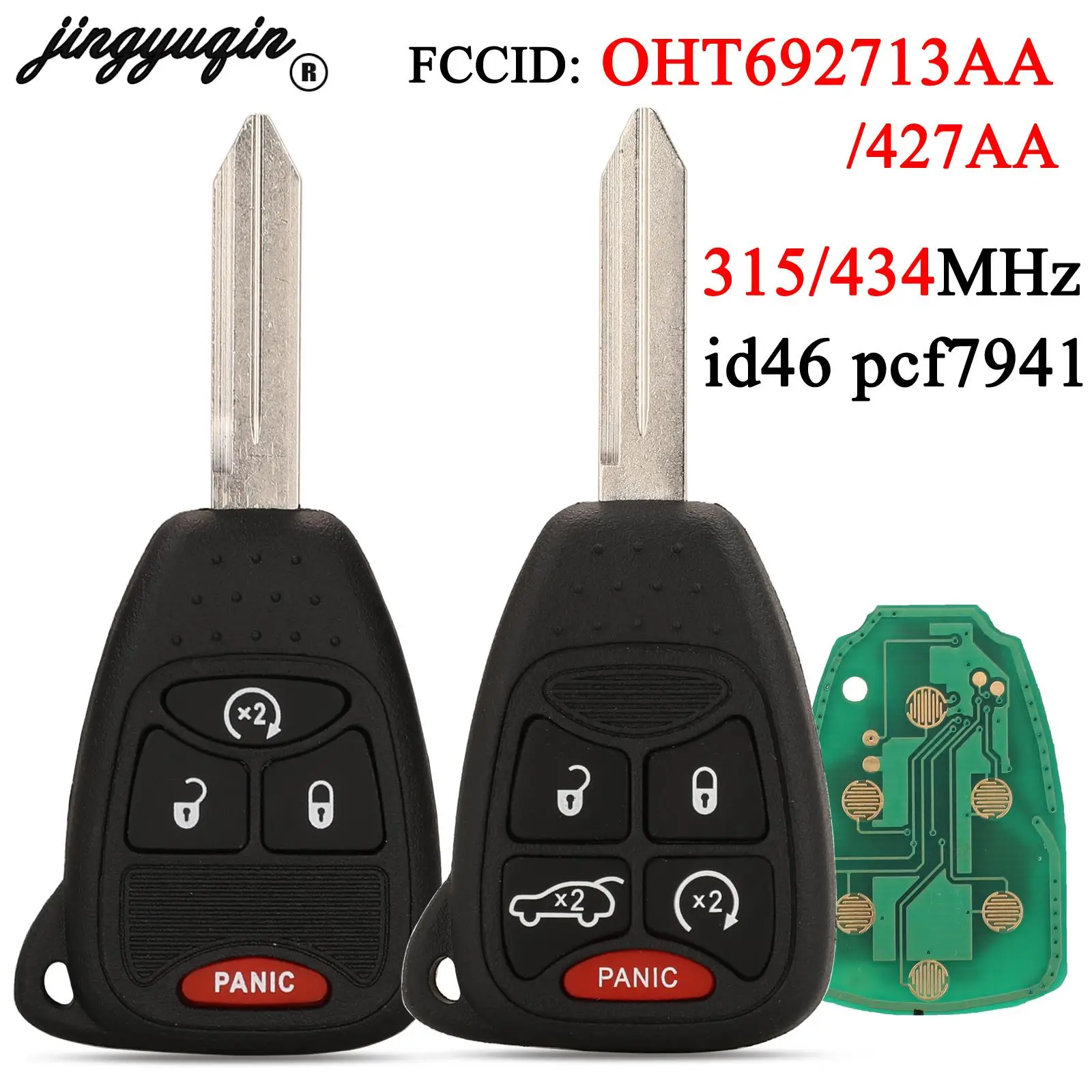 jingyuqin OHT692713AA OHT692427AA 315MHz/434MHz For Jeep /Chrysler /Dodg 300 200 Remote Car Key ID46 PCF7941 Chip 4/5 Buttons