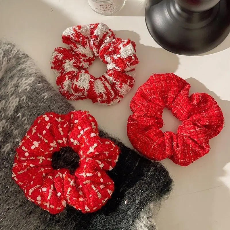Red Scrunchies Elastic Hair Bands Women Girls Headbands Ponytail Holder Hair Ties Winter Fashion Hair Accessories