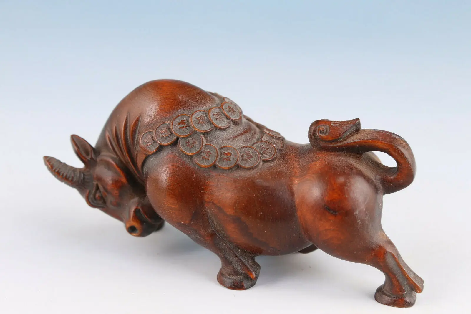 Chinese Natural Boxwood Handcarved Exquisite Cattle Statue ox cow