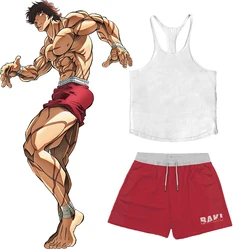 Anime Hanma Baki Set Korte Broek + Vest Performance Streetwear Strandshort Casual Losse Heren Elastische Taille Shorts Wit Vest Set