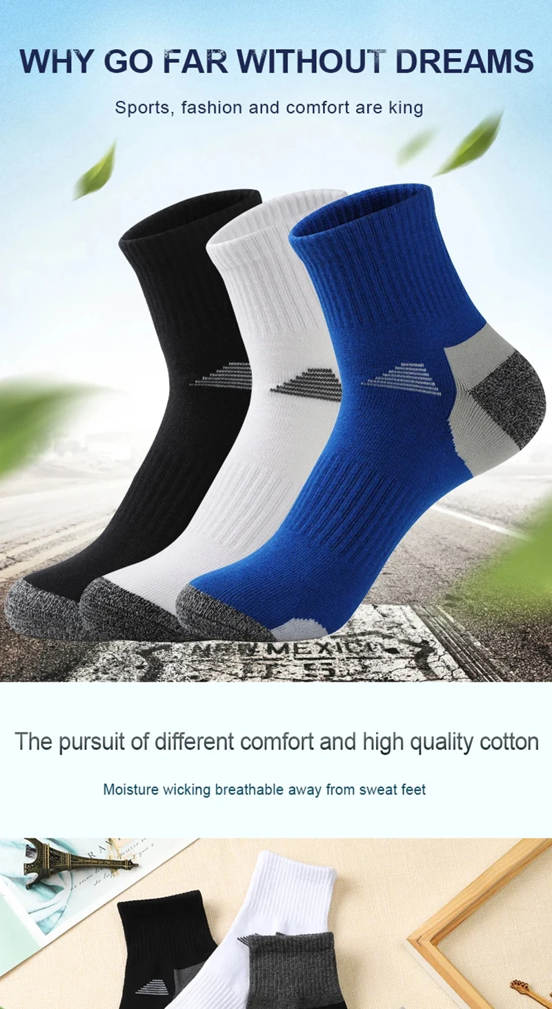 5 Paar Herren-Baumwoll-Crew-Socken, atmungsaktiv, schweißableitend, geruchshemmend, für Outdoor-Wanderungen, Trekking, Laufen, Sportsocken für das tägliche Training – Detail 1