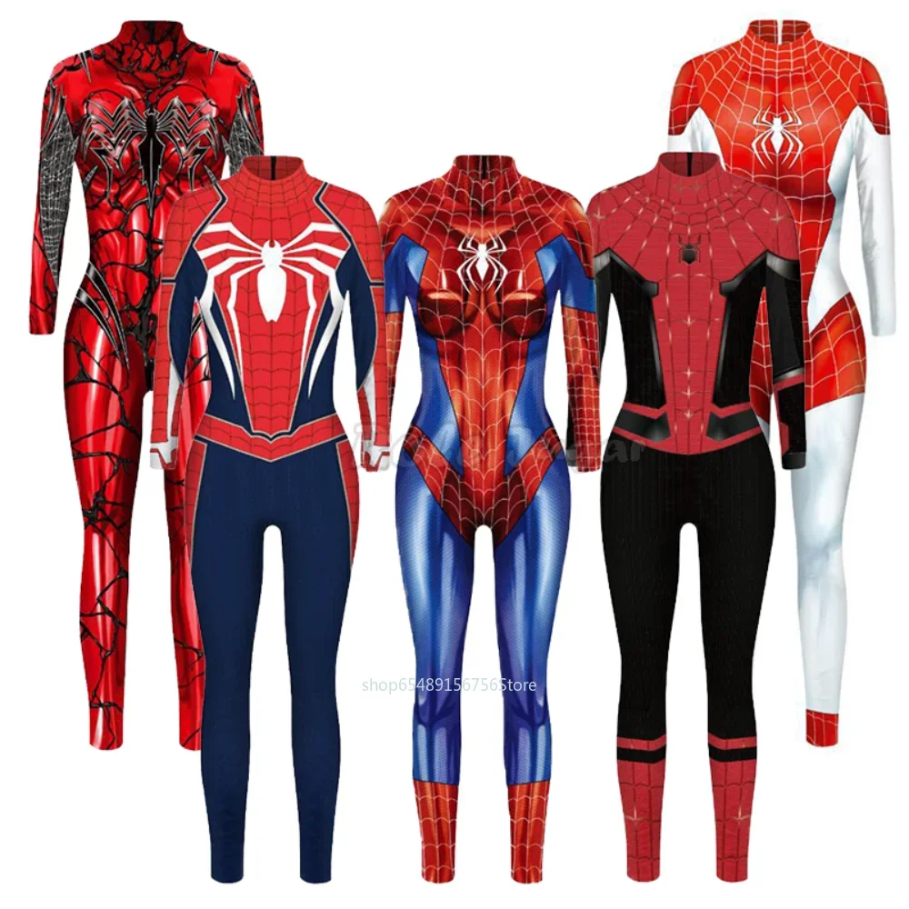 Super-herói Cosplay Traje para Mulher, Macacão, Terno Sexy, Homem-Aranha, Homem De Ferro, Veneno, Gwen, Bodysuit Adulto, Halloween, Presente De Carnaval