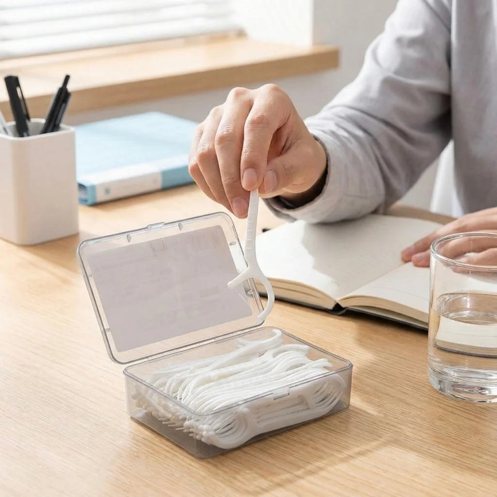 

1 Box Portable Disposable Dental Floss Stick, High-tension Plastic Toothpick Floss, Oral Care Dental Floss Box