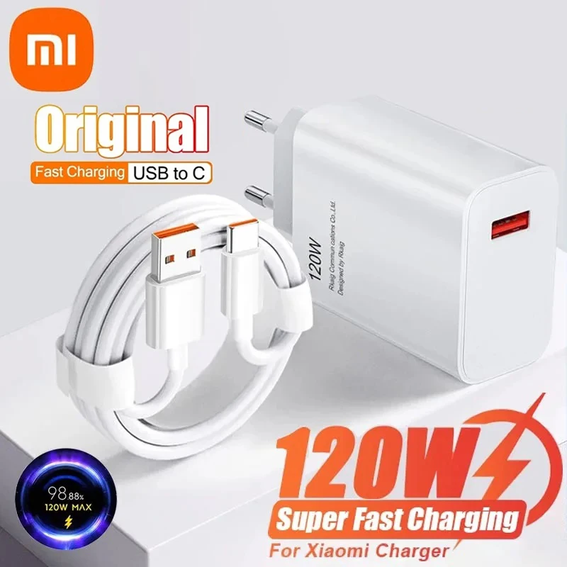 Xiaomi MIJIA 120W USB Fast Charger Mobile Phone Charger Adapter QC 3.0 Charging 6A USB Type C Cable For Samsung Xiaomi Huawei