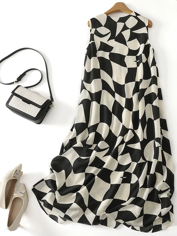 Verão geométrico blo impressão v-ne scvel feminino dr legal solto sentimento de seda emagrecimento a linha longo dr