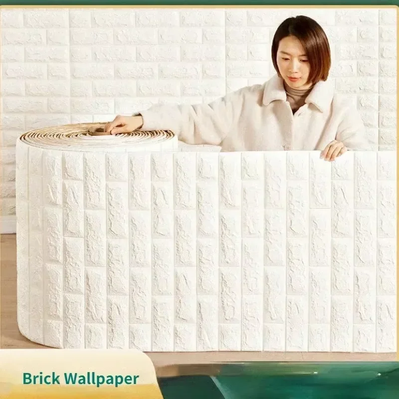 Self Adhesive XPE Waterproof Wallpaper For Home Decoration Peel and Stick 3D Foam Faux Brick Pattern Wall Stickers 70cmx1m
