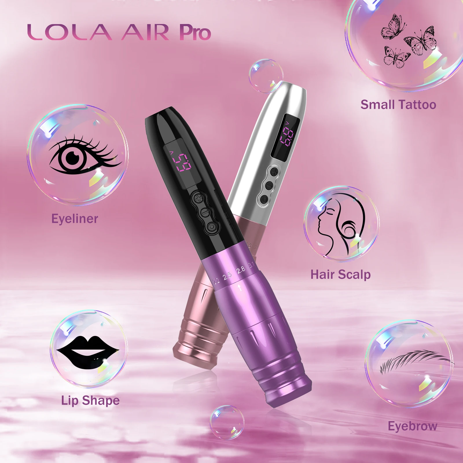 EZ LOLA AIR Pro Wireless Permanent Makeup Tattoo Pen Machine 1000mAh Battery Stepless Strokes for PMU & SMP Tattoo Needles