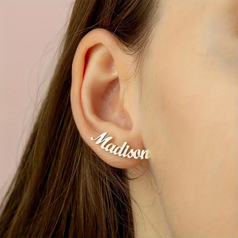 Customized Stainless Steel Name Stud Earrings Personalized Handwriting Jewelry For Women Elegant  Gifts For Birthdays Graduation