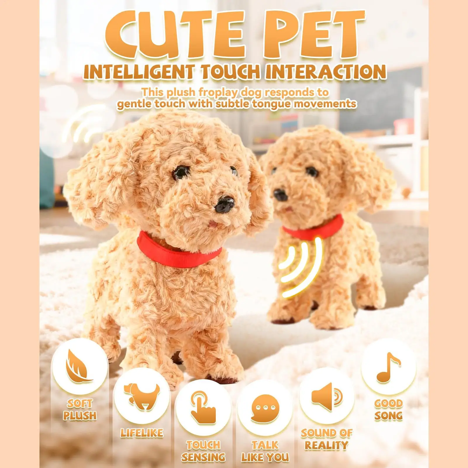 リアルなロボット犬ぬいぐるみ、ソフトでスマートなおもちゃ、タッチセンサーAIロボット犬、音声模倣機能付き、子供、男の子、女の子向け、新年、誕生日プレゼント