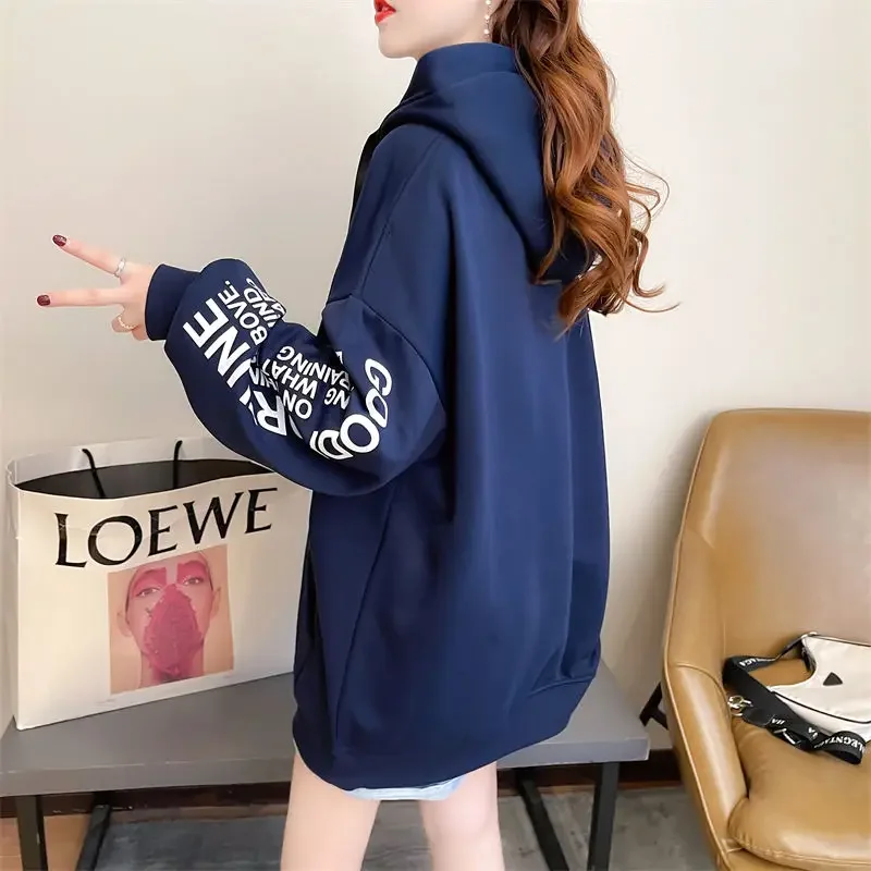 

Letter Printing Women's Hooded Sweatshirts Loose Female Top Baggy Text Long Sleeve Hoodies Essential Basic Casual 2000s Novelty