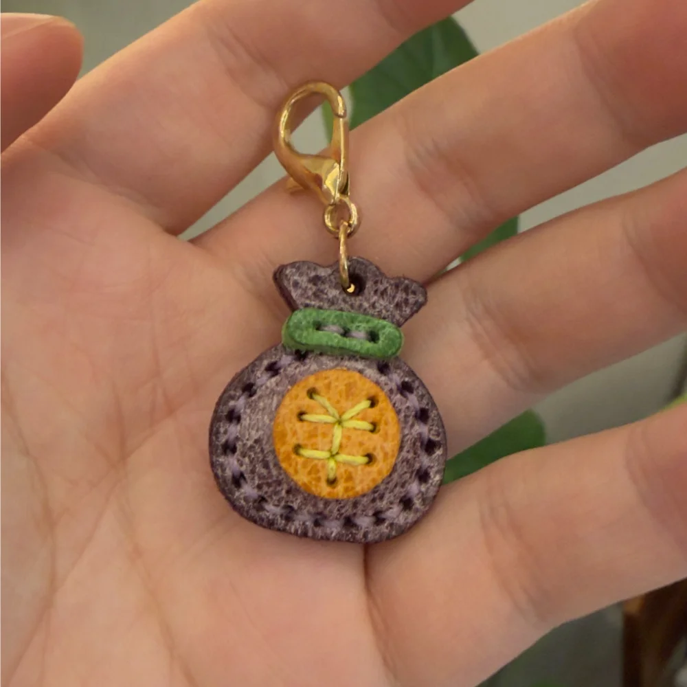Genuine Leather Cute Mini Sack Fruit Knitted Bags Charms Handmade Keychain Bag Charm For Handbags Backpack Accessories
