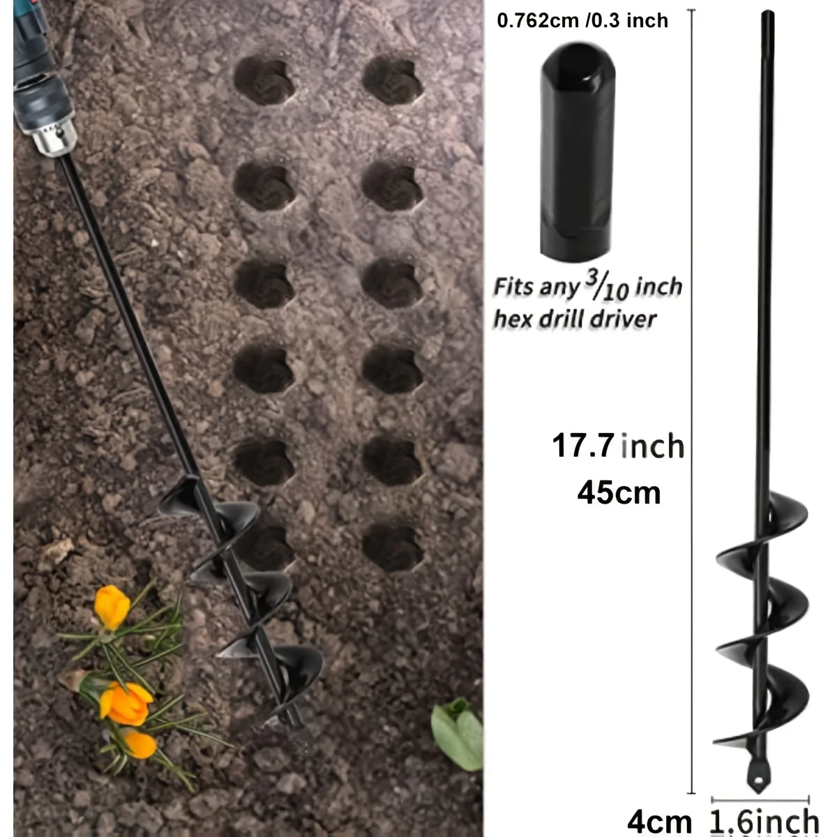 Helical Twist Drill Hand-Operated Short-Rod Ground Drill Bit Suitable For Loosening Soil In Garden Planting&Vegetable Fields