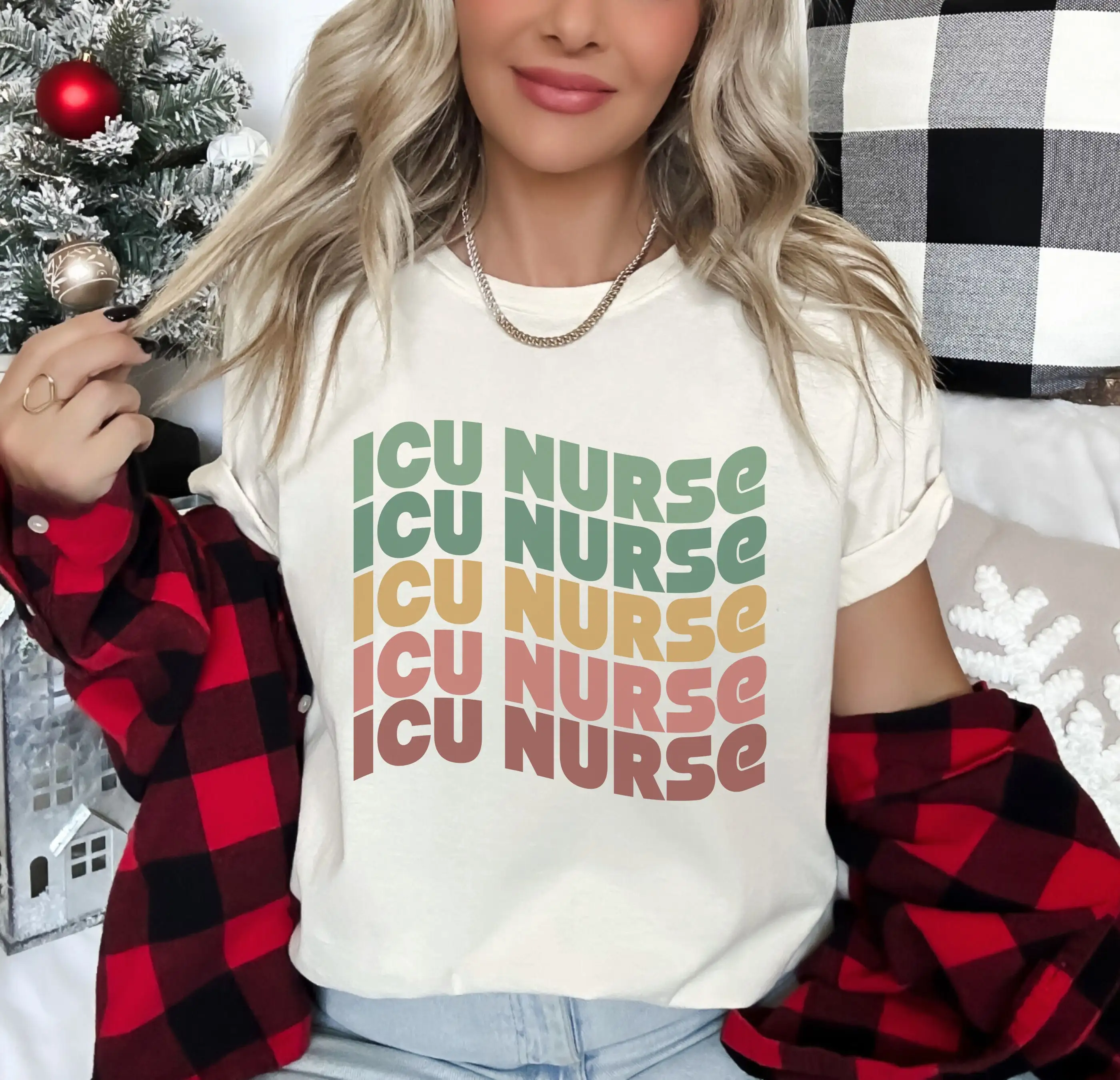 Icu Nurse Christmas T Shirt Retro Holiday Family Intensive Care Unit Lpn