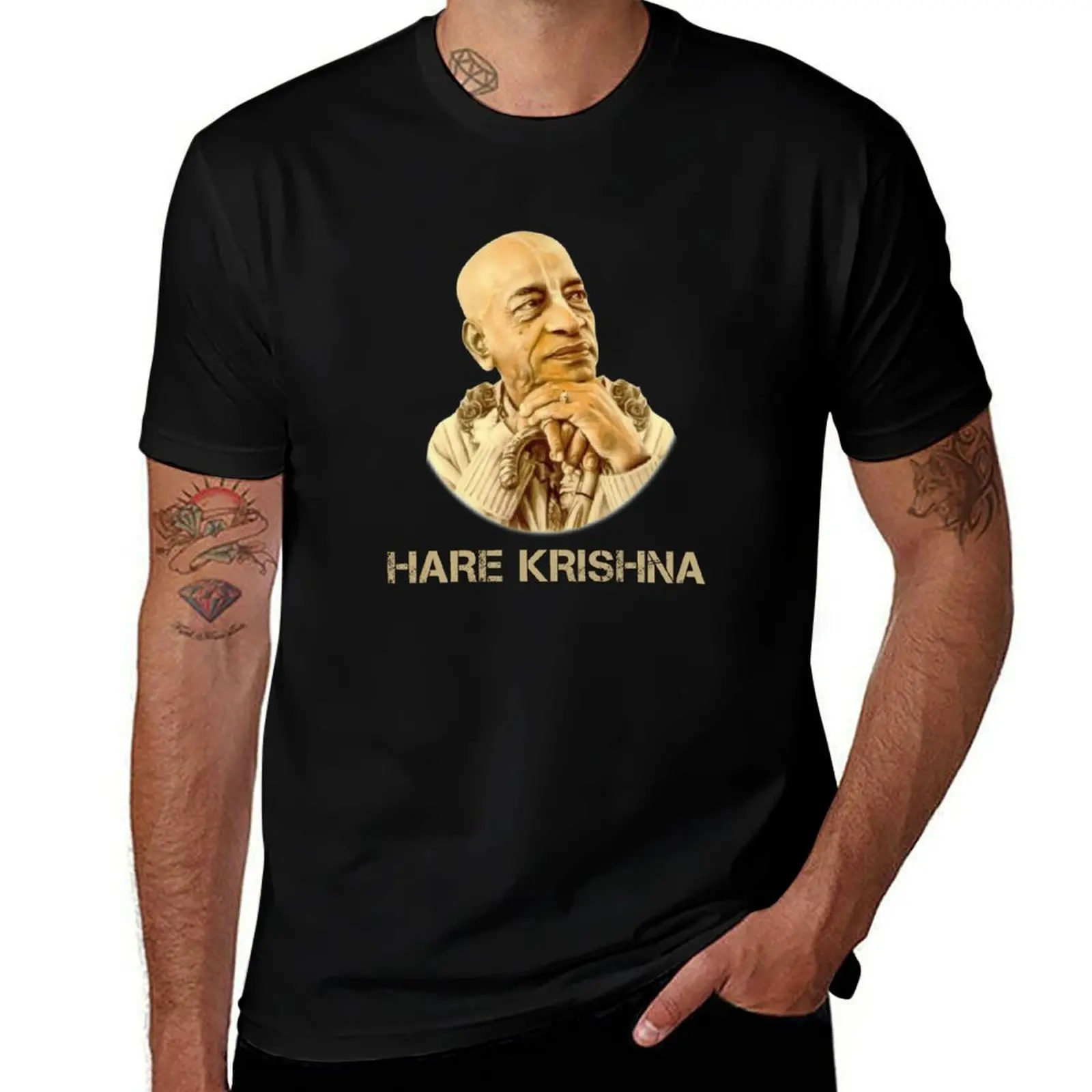 Beautiful image of Swami Srila prabhupada with Hare Krishna Maha mantra T-Shirt Quick Dry Light Sports T-Shirt