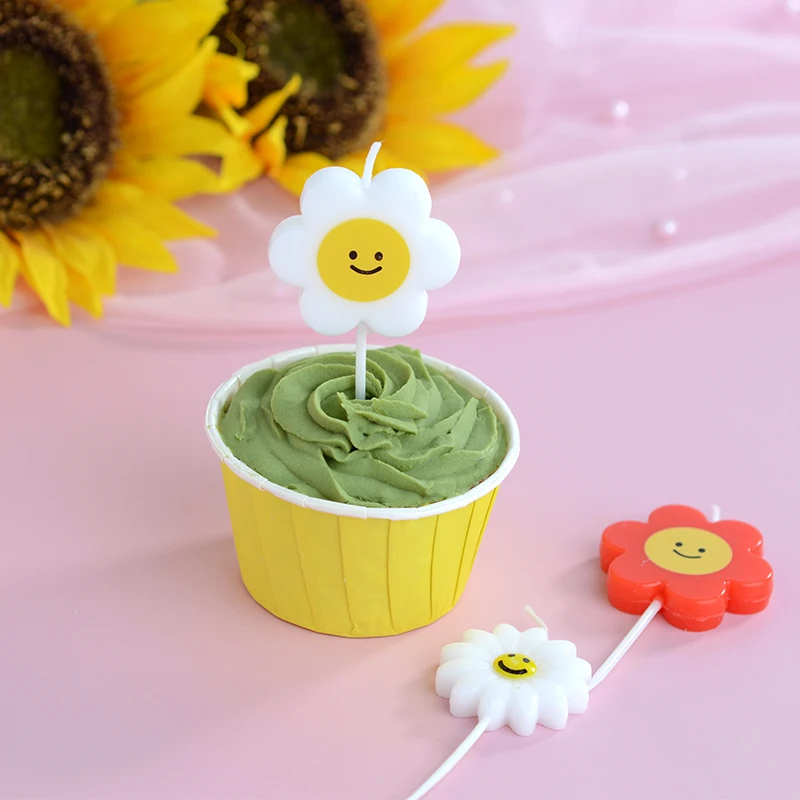 Vela de flores pequena flor vermelha margarida decoração de bolo de desenho animado