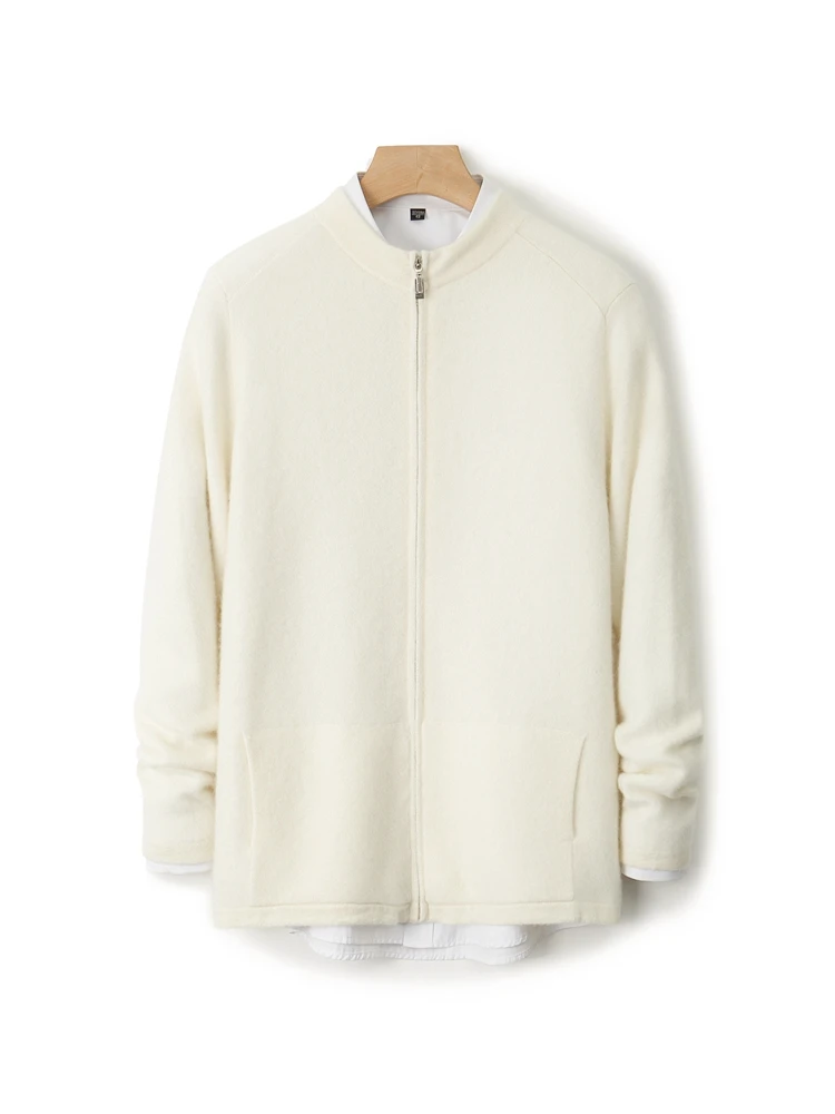 

Autumn Winter Men's Wool Cardigan Zipper Mock Neck Warm Sweater Sport Style Cashmere Jacket 100% Merino Wool Knitwear Tops