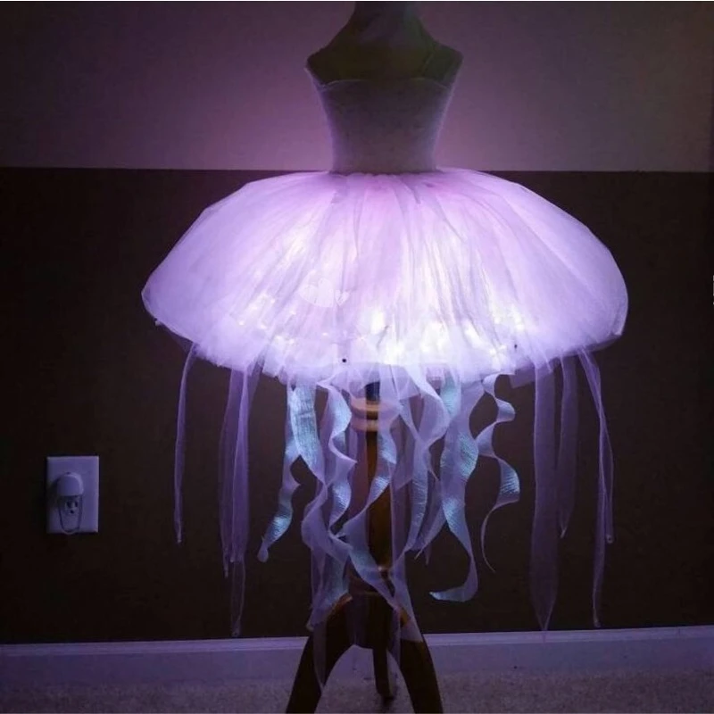 Glowing LED Dress Jellyfish Rabbit Pattern Light Up Luminous Skirt Warm Comfortable Outfit Music Festival Club Disco Party Rave