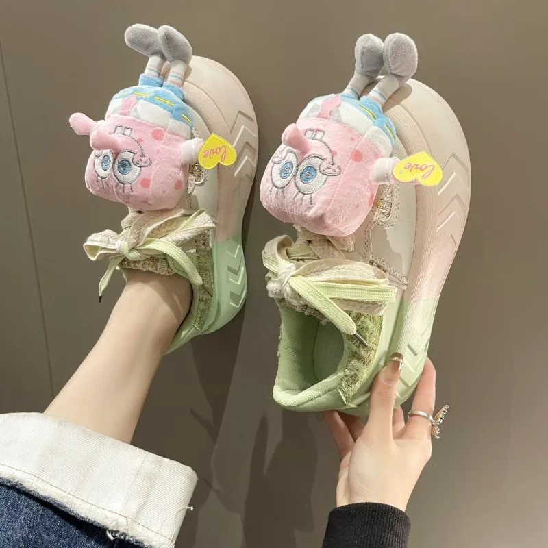 Kawaii Damesschoenen Te Koop Nieuwe Mode Ronde Neus Gevulkaniseerde Damesschoenen Lente Platte Outdoor Ademende Damessneakers