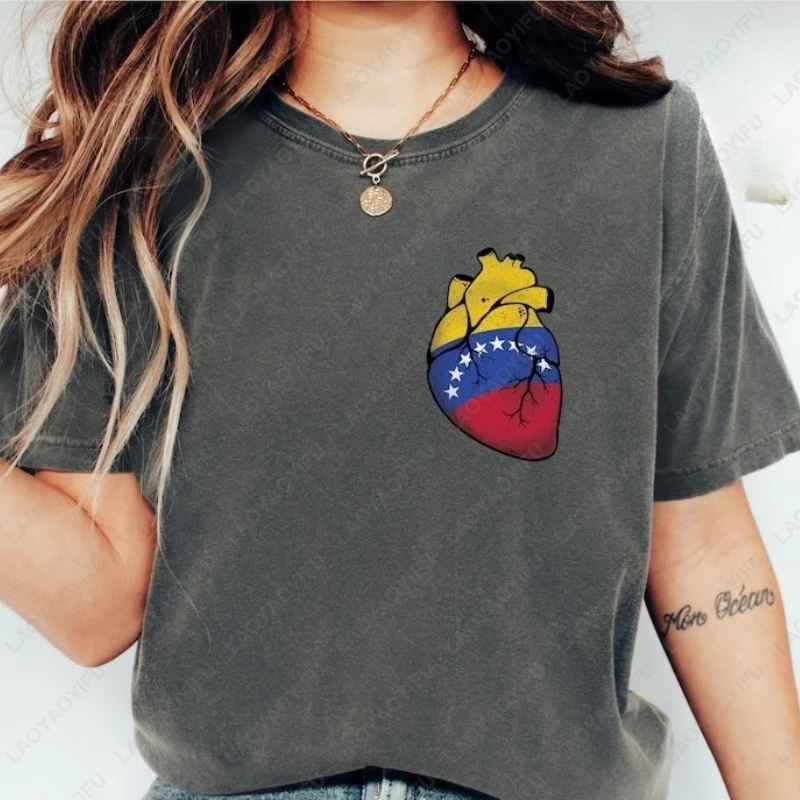 Freedom Heart Venezuela Unisex Cotton Shirt Hands Off Venezuela Peace & Sovereignty Flag O-neck Printed Women Man Tops History