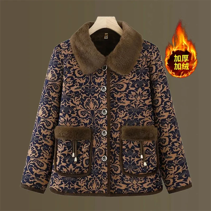Veste d'extérieur épaisse en velours pour femmes âgées d'âge moyen, veste chaude rembourrée en coton, ample, nouvelle collection hiver 2026