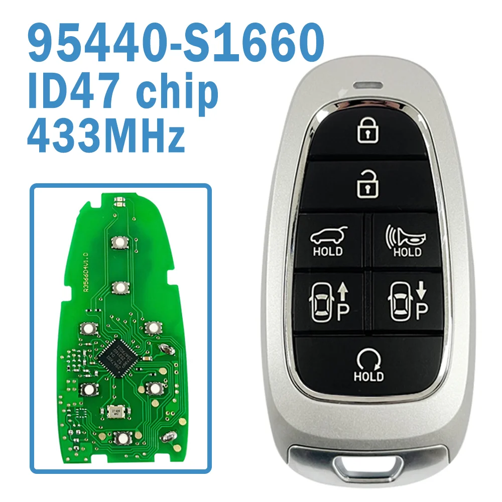 95440-S1660 Auto Remote Control 6+1B (SUV) FSK 433MHz ID47 Chip Replacement Keyless Smart Car Key Fob For Hyundai Santa Fe 2023