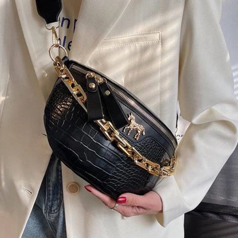 Luxuriöse Gürteltasche mit goldenem Einzelhandel für den täglichen Ausflüge. Stilvolle, kompakte, leichte, vielseitige, lässige Hüfttasche mit Krokodilstruktur – Detail 10