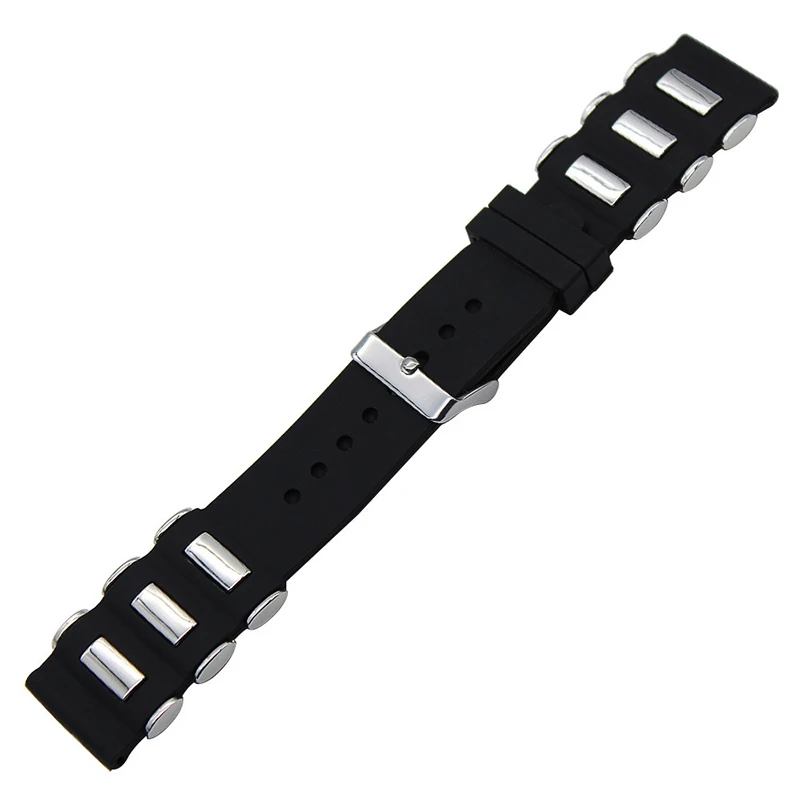 Silicone Watchband 20mm 22mm 24mm 26mm Metal Embedding Waterproof Black Rubber Replacement Bracelet Band Strap Watch Accessories