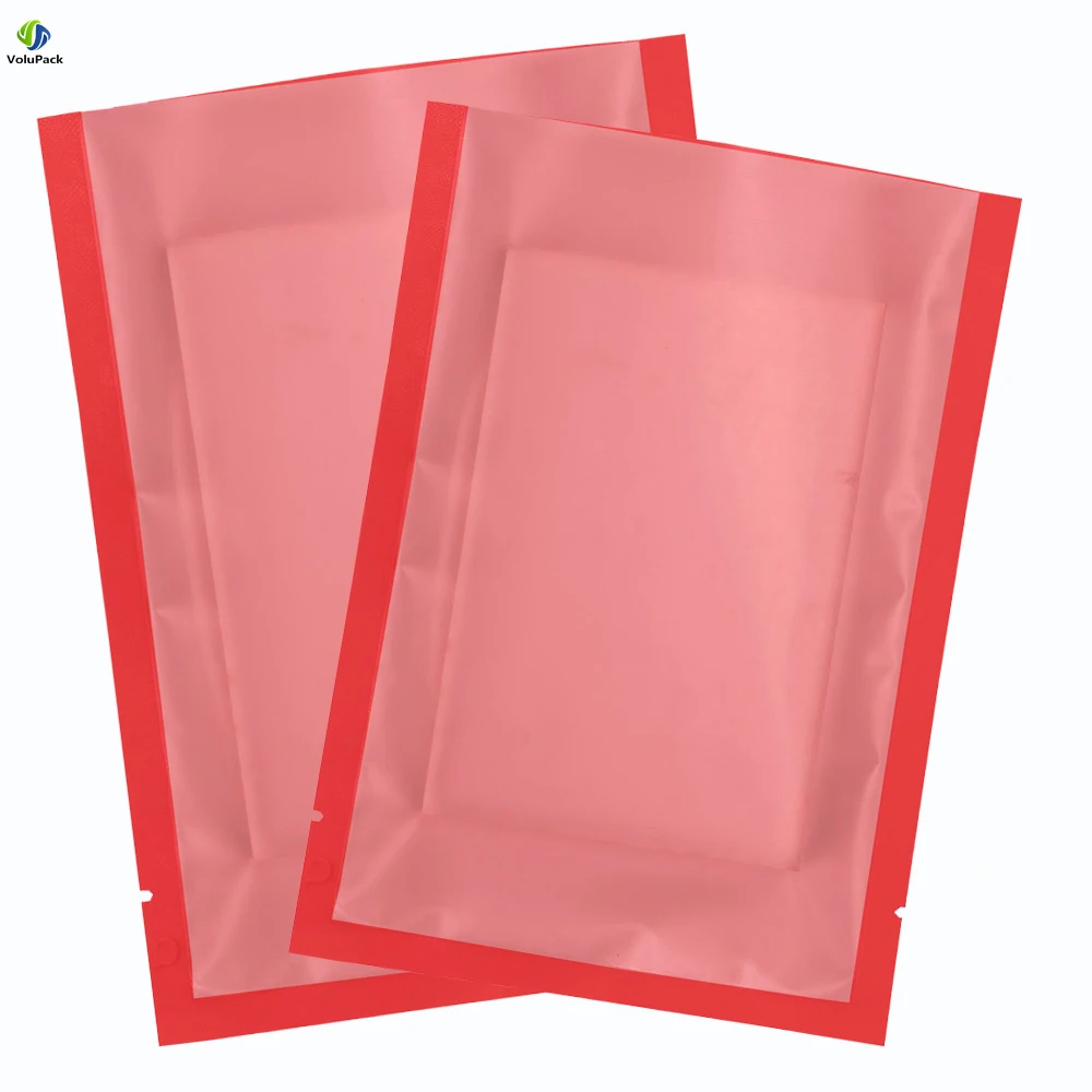 High Quality Flat Bottom Mylar Bags Smell Proof One Side Frosted Transparent Heat Sealing Vacuum Foil Matte Red Open Top Pouches