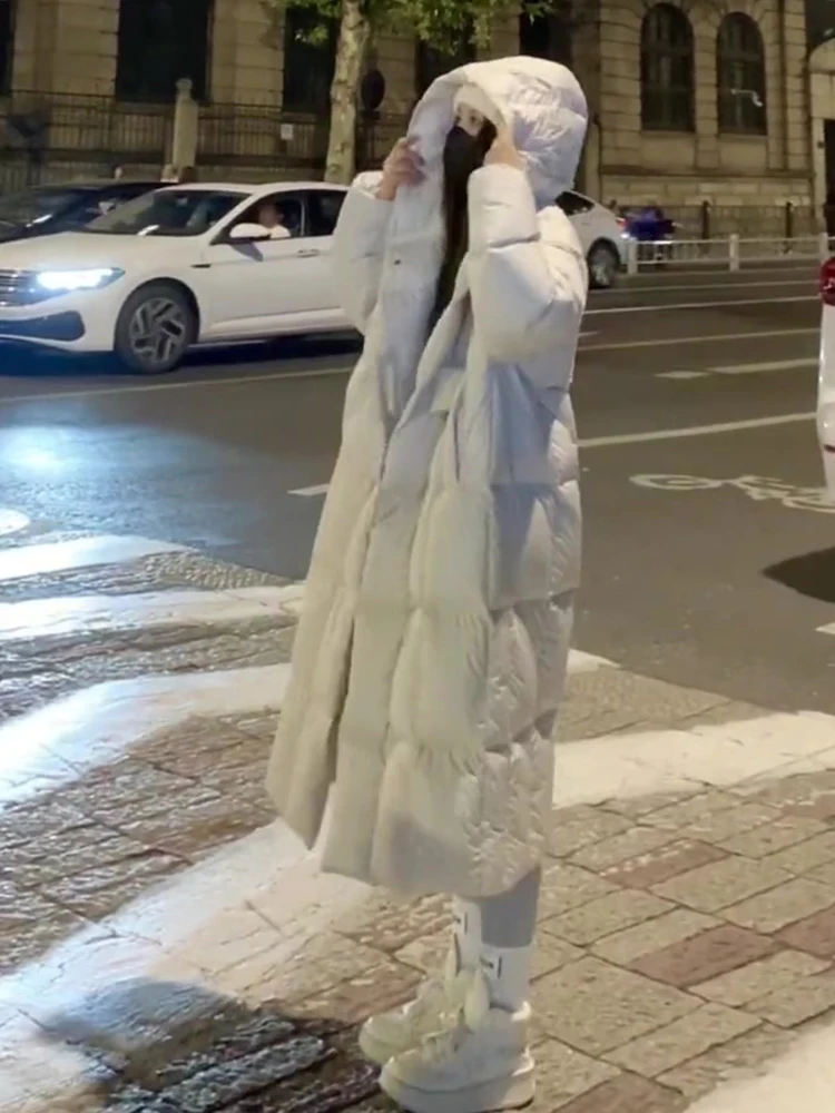 Invierno nuevo Faion Thiened blanco cálido por encima de la rodilla largo abajo algodón Jaet abrigo de mujer diseño Sli coreano Sle corte recto